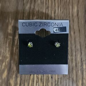Green Cubic Zirconia 4mm Stud Earrings BNIB